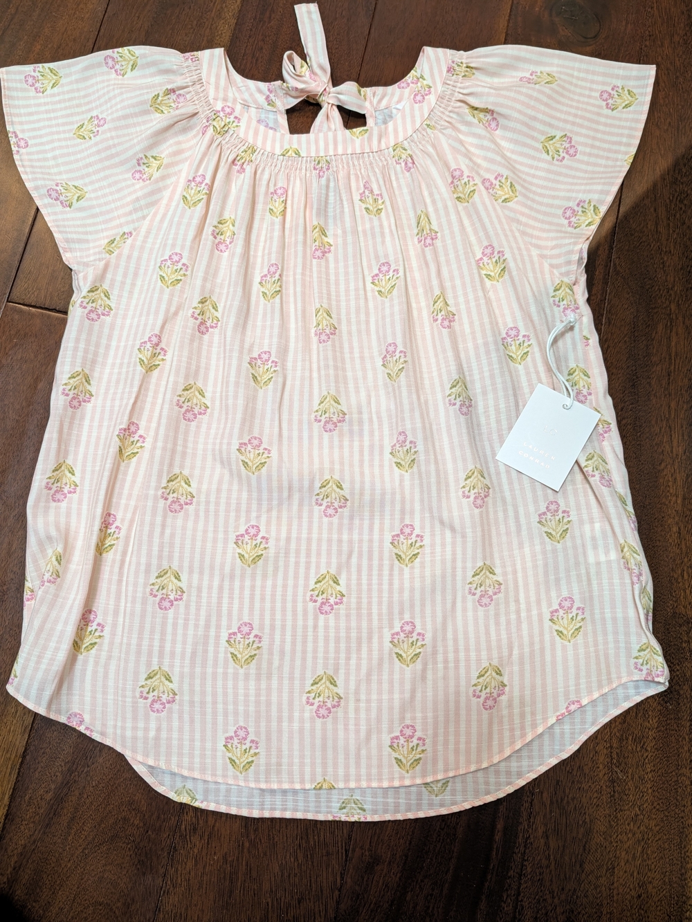 LC Lauren Conrad Pink Floral Tie-Back Peasant Top In Size Small